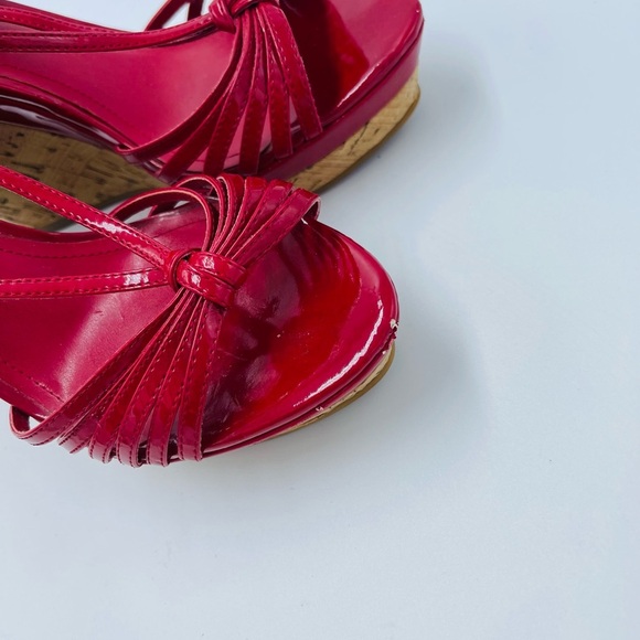 Aldo Red Patent Leather Mullti Strap Cork Sandal heel Wedges - Picture 7 of 10